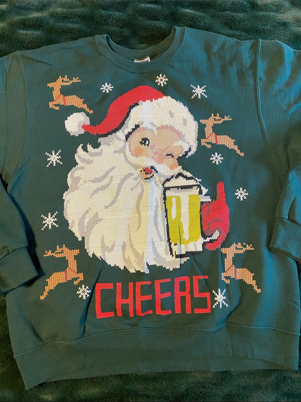 Jerzees Green Santa with Beer Mug Crewneck Sweatshirt